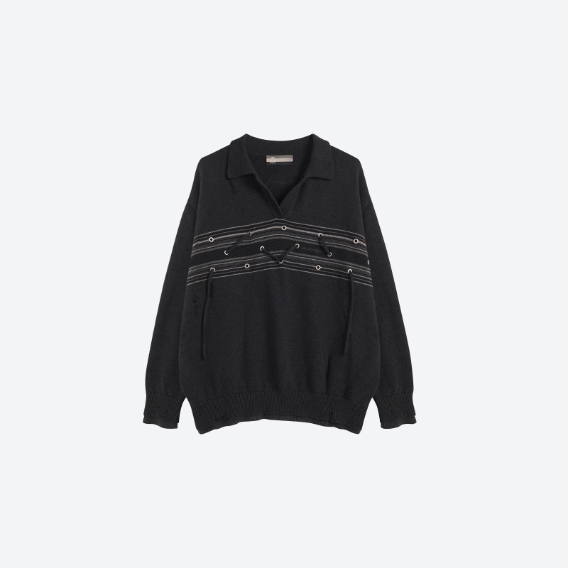 Striped Polo Collar Sweater